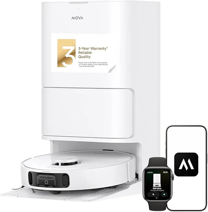 Mova E40 Ultra Robot Vacuum and Mop, 19,000Pa Suction, Extenable & Liftable Mop, All-in-One Station, Auto-Empty, Auto Washing & Hot Air Drying, 360°Obstacle Avoidance, App & Voice Control - NeatNest