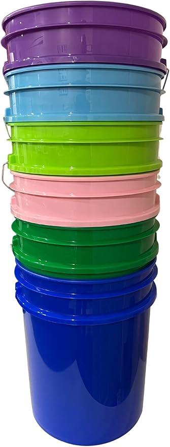 House Naturals 5 Gallon Food Storage Grade Plastic Bucket - Made in USA (Pack of 6 Color Buckets) - NeatNest