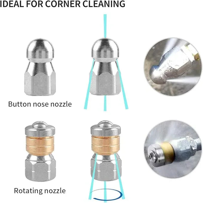Pressure Washer Sewer Jetter Kit, 100 FT Drain Cleaning Hose, Rotating and Button Nose Sewer Jetting Nozzle,Orifice 4.0, 4.5, 1/4 Inch NPT, 6090 PSI - NeatNest