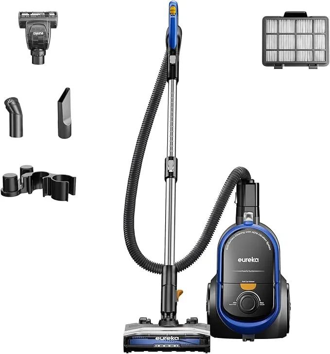 Eureka Bagless Canister Vacuum with Washable HEPA Filter, 16KPA Suction for Carpets/Hard Floors, Compact Design with 3 Cleaning Tools, 2-Motor Household Vacuum, Lightweight and Easy Maneuverable - NeatNest