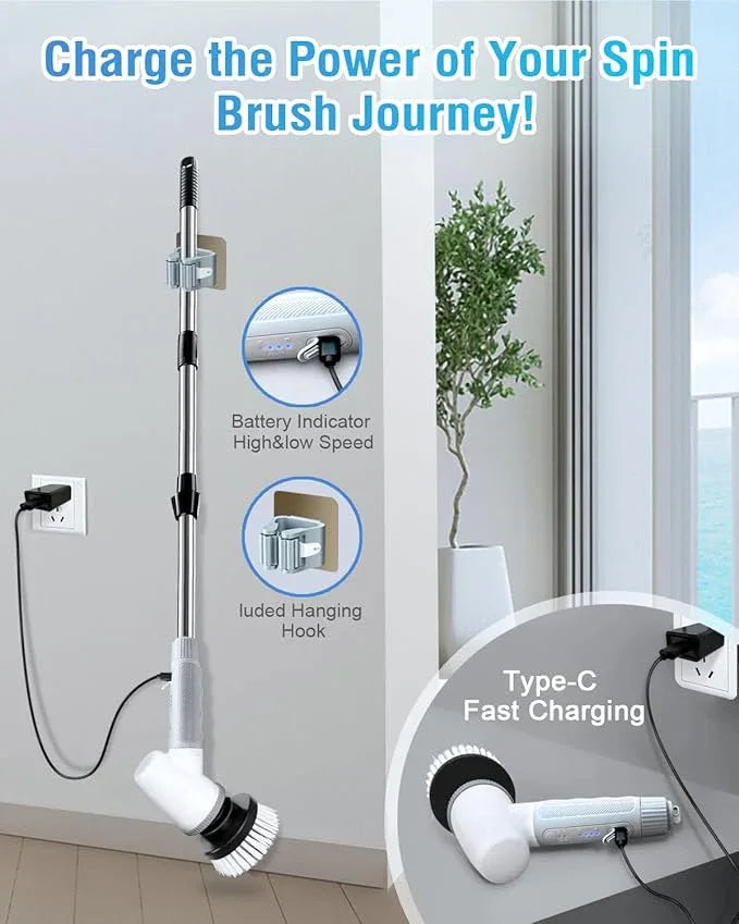 Electric Spin Scrubber Bathroom Scrubber - Cordless Shower Scrubber with Adjustable Handle, 2 Speeds, Bathroom Scrubber with 8 Replaceable Brush Heads, Power Scrubber for Bathroom Bathtub Cleaning - NeatNest