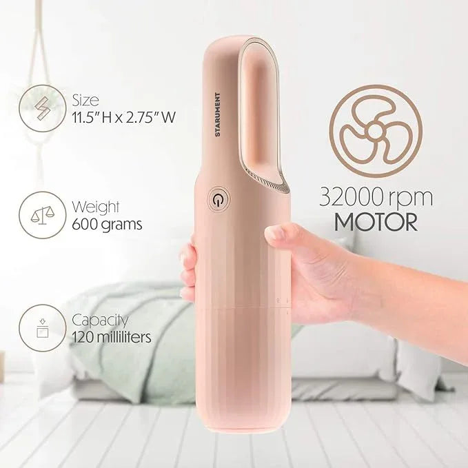STARUMENT Portable Hand Vacuum Cleaner for Dust Pet Hair Dirt Home Car Interior, Furniture Lightweight Easy to Use, Compact Design Battery Rechargeable with USB-C Cable Pink - NeatNest