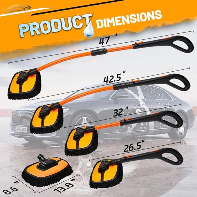 RIDE KINGS Car Wash Brush, Car Duster Exterior Scratch Free 180°Adjustable,Truck Cleaning Supplies with Ergonomic 15°Curved Extentable Pole Handle, Car Washing Equipment - Orange - NeatNest