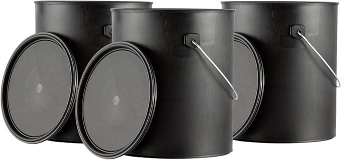House Naturals 1 Gallon Plastic Paint Bucket can for Paint Storage 128oz Black All Plastic (Pack of 3) Made in USA - NeatNest