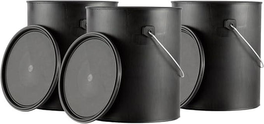 House Naturals 1 Gallon Plastic Paint Bucket can for Paint Storage 128oz Black All Plastic (Pack of 3) Made in USA - NeatNest