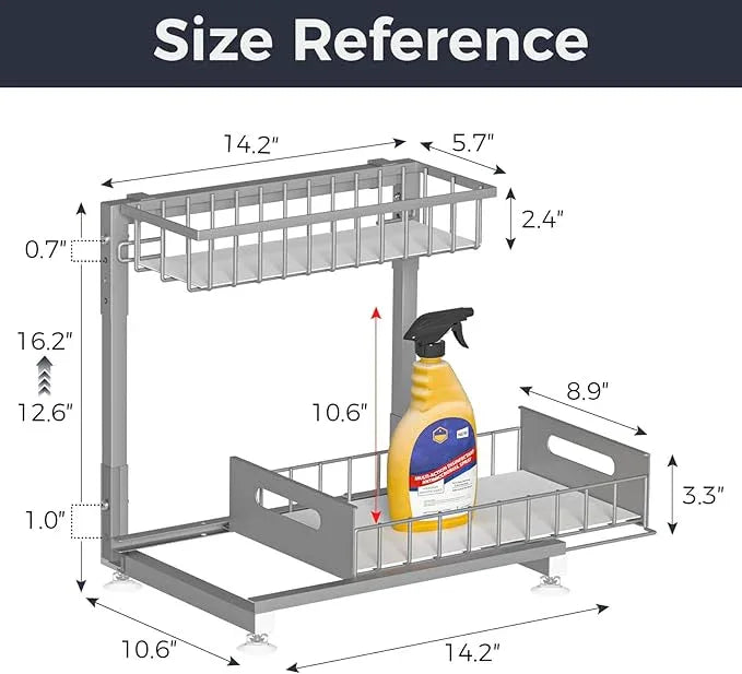 Pro Under Sink Organizer Storage: Premium Metal 2-Tier Pull-Out Wire Basket Organizer, L Shape Height Adjustable, Easy Installation | Kitchen & Bathroom Cabinet Organizers Pack 1 - NeatNest
