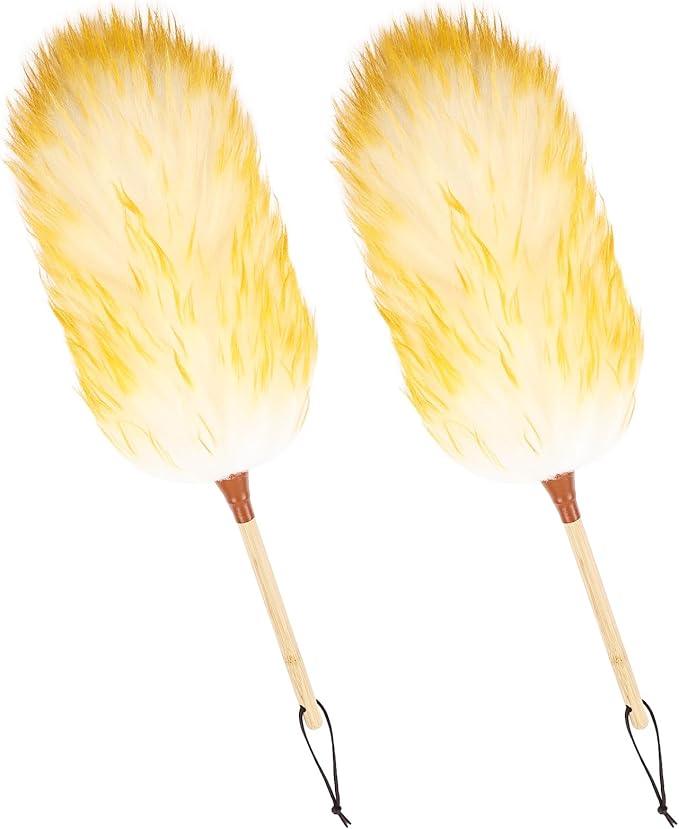 Natural Lambswool Duster 20 Inch Handheld with Wooden Handle Duster Dusting Tool for Blinds Electronics Furniture Delicate Surfaces (2Pcs) - NeatNest