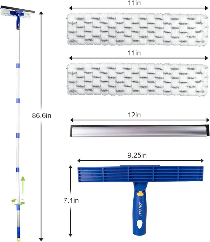 ITTAHO 81" Window Squeegee Cleaner, 2 in 1 Window Cleaning Tool Kit,Shower Squeegee with Extension Pole, Glass Cleaning Tools for Shower Glass, Indoor/Outdoor High Window Cleaning-Two Pads - NeatNest