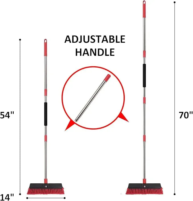 Honclea 14” Push Broom with 70” Adjustable Handle - Heavy Duty Outdoor Broom for Shop, Garage, Patio, Driveway, Yard & Deck Cleaning - NeatNest