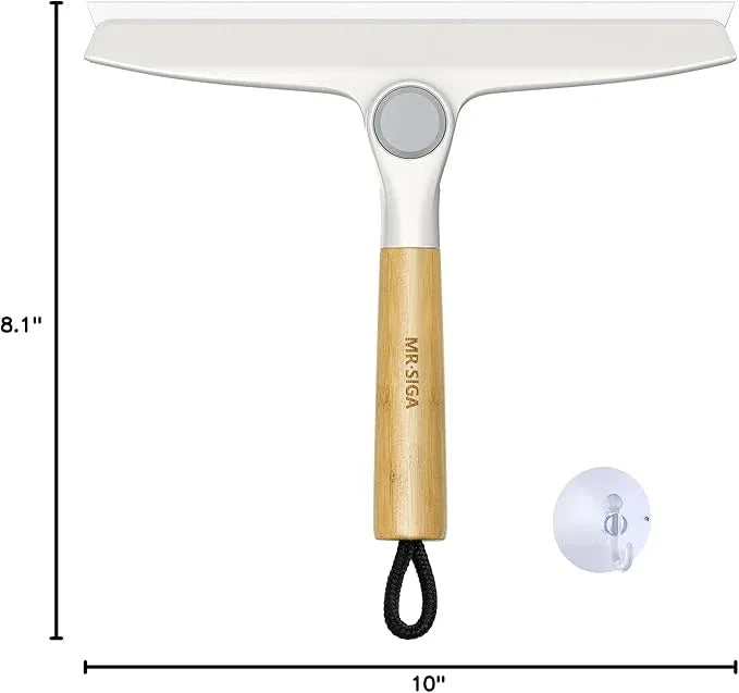MR.SIGA All Purpose Silicone Squeegee for Shower Door, Mirror, Glass, Streak Free Shower Squeegee, Pivoting Bamboo Handle, Includes 1 Suction Hook, 10 inch Wide, 1 Pack - NeatNest