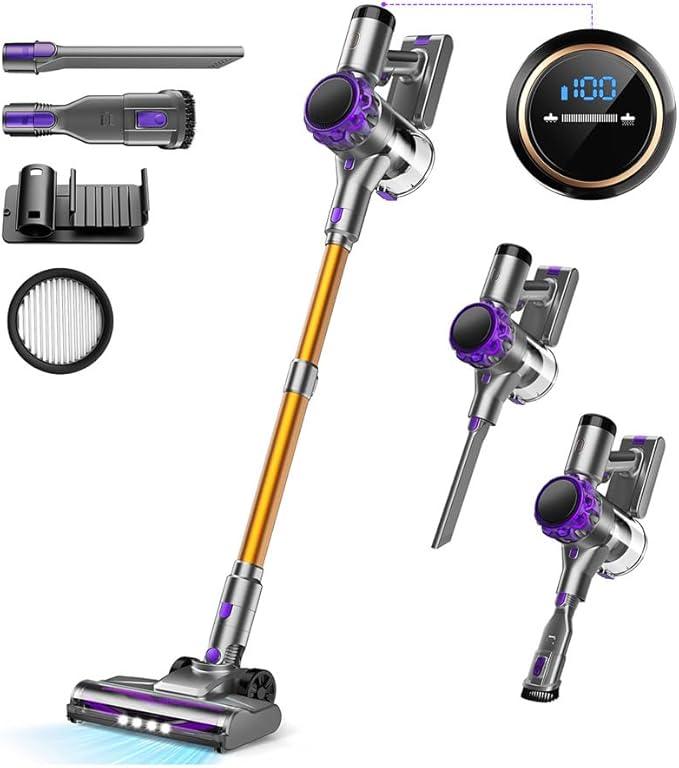 S3P Cordless Vacuum Cleaner, 45kPa Powerful Suction Vacuum Cleaners for Home, 55-Min Runtime Rechargeable Stick Vacuum, Self-Standing, for Pet Hair Carpet Hard Floor, LED Display - NeatNest