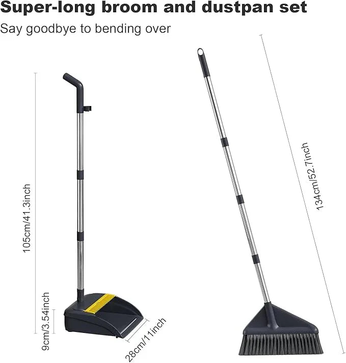 MOPUP Broom and Dustpan Set, 52 inch Long Adjustable Handle Broom with Dustpan Teeth to Self-Cleaning Clean Hair Suitable for Home Kitchen Office - NeatNest