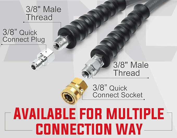 YAMATIC Non Marking 3/8" 4200PSI Pressure Washer Whip Hose 4ft with Swivel Quick Connect Jumper Hose for Hot/Cold Water Steel Wire Braided Rubber Jacket - NeatNest