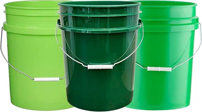 House Naturals 5 Gallon Plastic Green Bucket with Screw on Lid, Food Grade containers, Made in USA pails, Pack of 3 - NeatNest