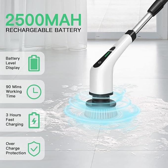 Electric Spin Scrubber Cordless Bath Tub Power Scrubber Bathroom Cordless Cleaning Brush with 7 Replaceable Drill Brush Heads Shower Cleaning Scrubbers with Adjustable Handle for Bathroom Kitchen - NeatNest