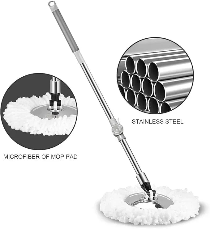 Spin Mop Bucket System Stainless Steel Bucket and Mop Set with 6 Microfiber Replacement Head Refills, Floor Mop with 4 Wheel - NeatNest