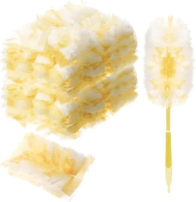 Vesici 100 Pcs Duster Refills Compatible with Swiffer Dusters Bulk Disposable Replacement Thickened with 1 Handle Heavy Duty for Cleaning, Office (Yellow) - NeatNest