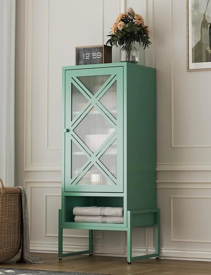 Metal Storage Cabinet with Adjustable Shelves, 42.54"H Freestanding Organizer for Pantry, Kitchen, Bathroom & Laundry Room, Strong & Rust-Resistant, Easy Assembly (Green+Transparent Door Panel) - NeatNest