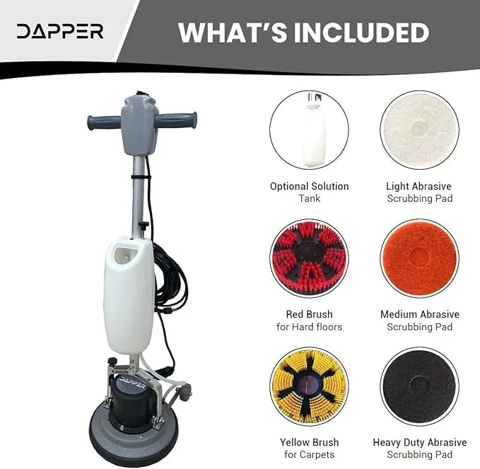 13" Heavy-duty Multi-Functional Floor Buffer Polisher Machine - Clean, Buff, Scrubb and Polish with Ease! Ideal for Carpets Too! Includes Optional Solution Tank, 2 Brushes and 3 Scouring Pads - NeatNest