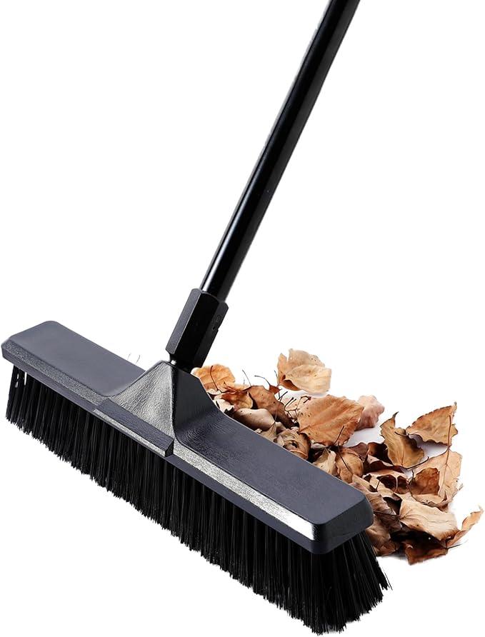 Eyliden Heavy Duty Push Broom 18" - Heavy-Duty, Stiff Bristles, 66" Long Handle - Sweeper Shop Brooms for Garage Concrete Sidewalk Driveway Yard Patio Deck Warehouse Sweeping, Sweep Snow (Black) - NeatNest