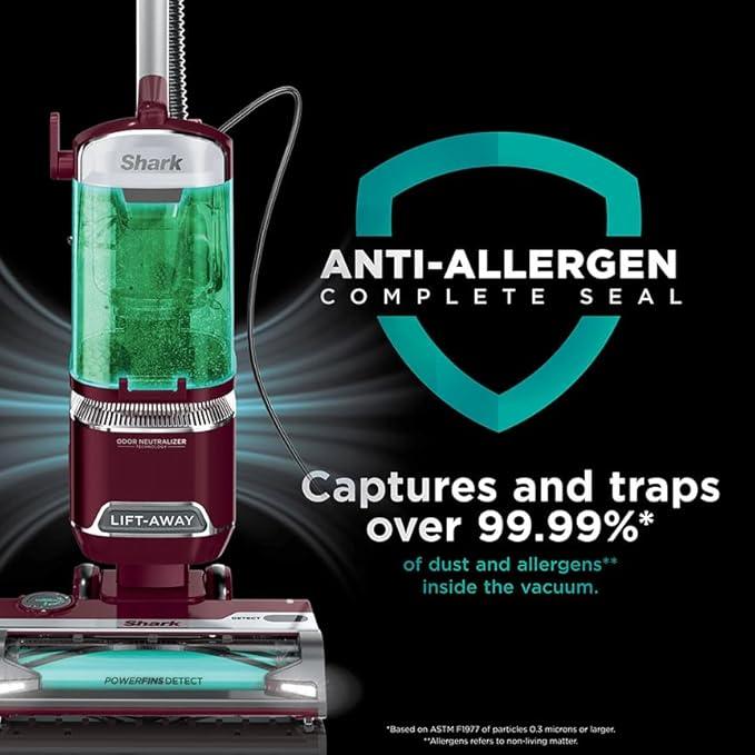Shark DETECT Lift-Away Corded Upright Vacuum with Detect Technology, Self-Cleaning Brushroll for No Hair Wrap, Anti-Allergen Complete Seal, and Odor Neutralizer Technology, Burgundy, LA492 - NeatNest