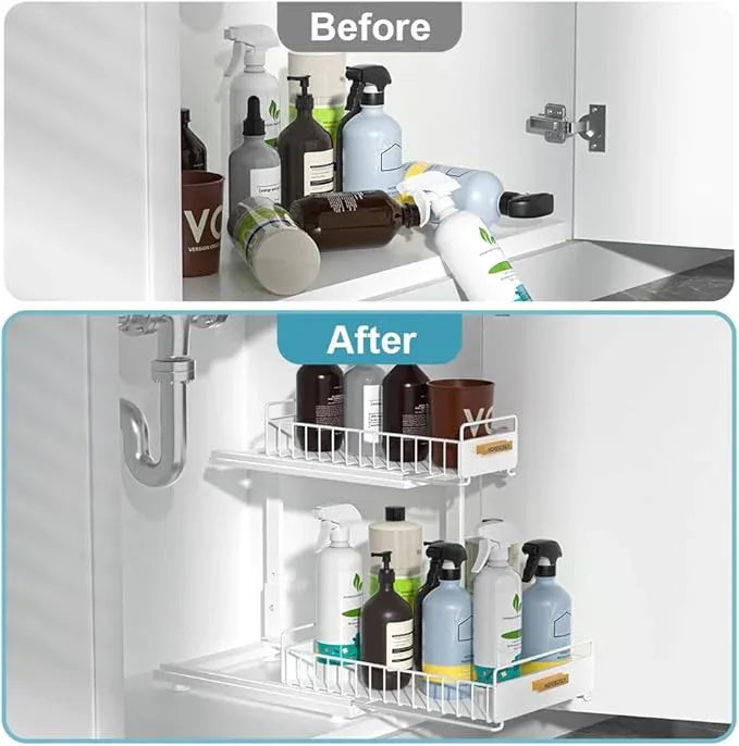 Under Sink Organizer Kitchen, Pull Out Cabinet Organizer 2 Tier Slide Out Sink Shelf Cabinet Storage Shelves, Under Sink Storage for Kitchen Bathroom Cabinet, White, 1 Pack - NeatNest
