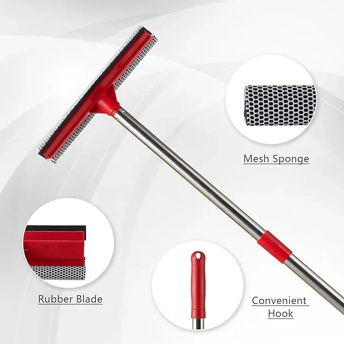 15.9" Window Squeegee for Car,2 in 1 Window Cleaner with Long Stainless Steel Handle,Sponge Car Squeegee for Gas Station, Glass,Shower,Outdoor High Window Cleaning - NeatNest