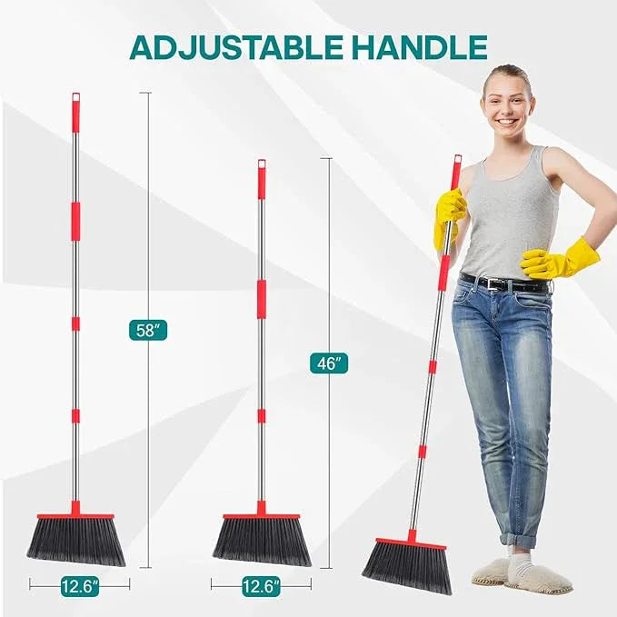 PBHEPJ Broom, Outdoor Broom for Floor Cleaning, 58" Long Stainless Steel Handle, Hard Bristle Angle Broom for Sweeping Indoor, Commercial, Industrial, Garage, Kitchen - NeatNest