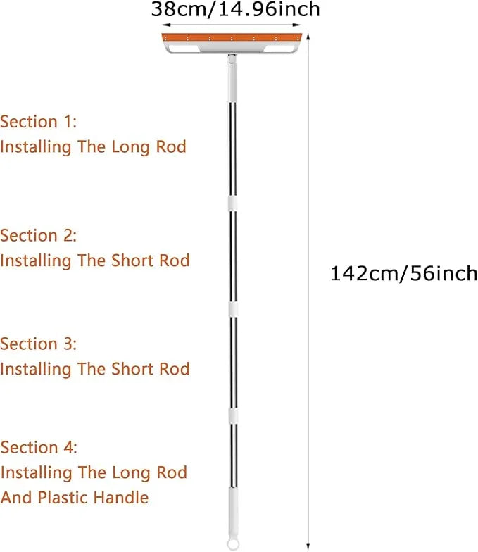 Multifunction Magic Broom, Silicone Floor Squeegee, Air Broom, Rubber Squeegee with 56" Long Handle, Floor Scraping Sweeper Wiper for Bathroom Shower Kitchen Pet Hair Fur Marble Tile Glass (Orange) - NeatNest