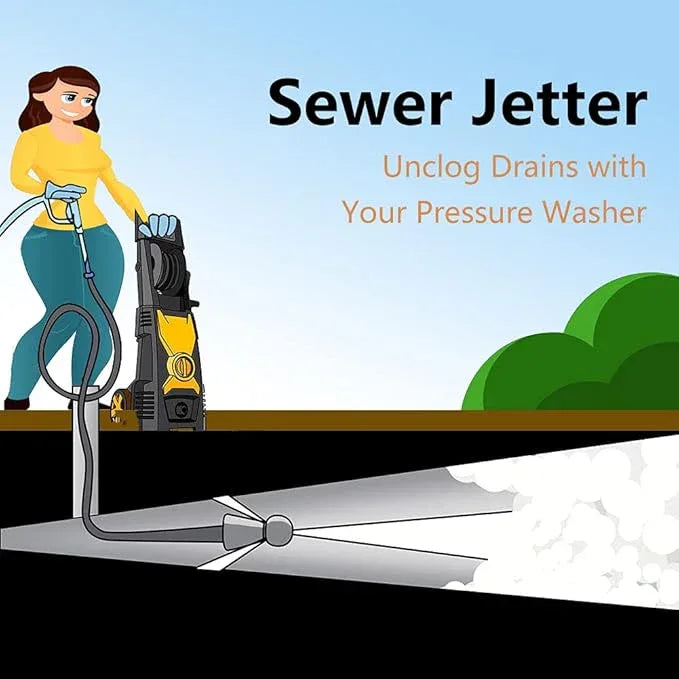 Pressure Washer Sewer Jetter Kit, 50 FT Hydro Drain Jetter Cleaner Hose, Button Nozzle and Rotating Sewer Jetting Nozzle, Orifice 4.0, 4.5, 1/4 inch NPT, 3000 PSI - NeatNest