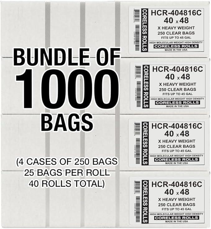 Aluf Plastics High Density Trash Bags, 45 Gallon, 1000 Count, 16 Micron (eq), 40" x 48", Clear, for Bathroom, Office, Industrial, Commercial, Janitorial, Municipal, Recycling - NeatNest