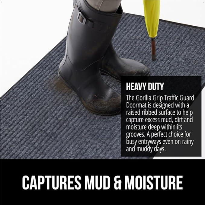 GORILLA GRIP Waterproof Traffic Guard Door Mat, 59x24, Heavy Duty Entryway Mats, Strong Rubber Back Commercial Rugs for Office Hallway, Garage Floor and Home, Low Profile Carpet Runner, Charcoal Gray - NeatNest