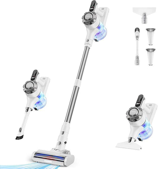 Trucozie Cordless Vacuum Cleaner, 8-in-1 Lightweight Stick Vacuum with 45mins Runtime, Powerful Suction, Vacuum Cleaners for Home, Hardwood Floors, Carpet, Pet Hair, White - NeatNest