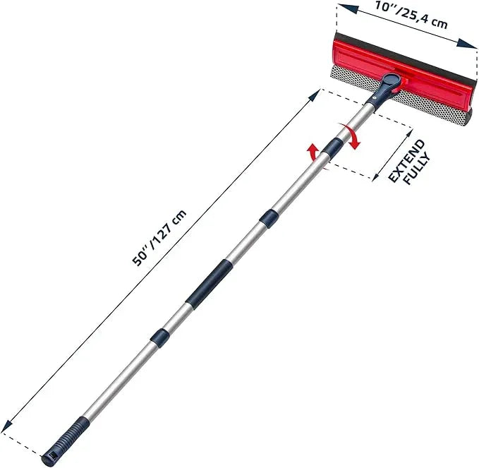 DSV Standard Professional Window Squeegee | 2-in-1 Window Cleaner Sponge and 10" Soft Rubber Strip with Extension Pole 34 INCH & 86.5 cm | Adjustable to Clean from Multiple Angles - NeatNest