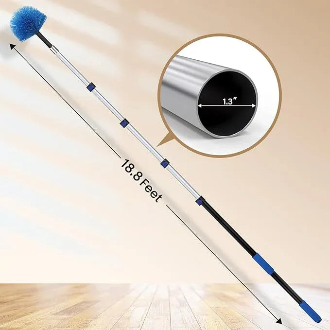 25ft High Ceiling Duster Kits with 5-18ft Heavy Duty Extension Pole - Fan Blade Cleaner, Cobweb Remover & Blue Window Squeegee Kit, Washable Dust Brush for High Roof and Glass Surfaces - NeatNest