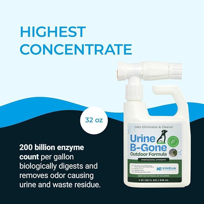 KINZUA ENVIRONMENTAL Urine B-Gone OD Professional Pet Urine Enzyme Cleaner, Pet Yard Odor Eliminator for Artificial Grass, Concrete & More, 32 fl oz - NeatNest