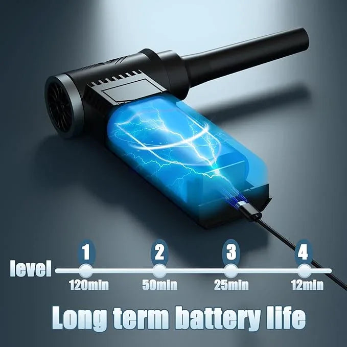 Cordless Electric Air Duster: 120,000 RPM High-Speed 4-Speed Adjustable Blower, Rechargeable Battery-Powered Dust Cleaner for PC Keyboards, Electronics, Cars & Outdoor Use (deep Black) - NeatNest