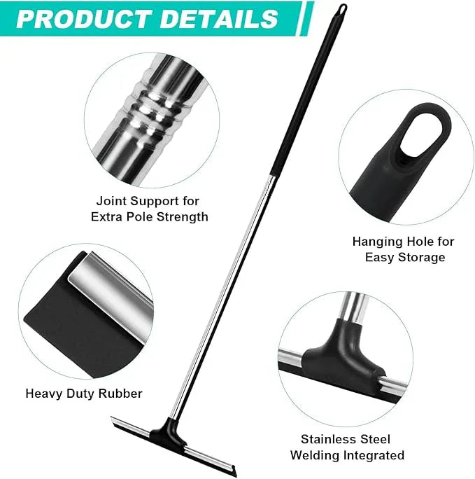 Floor Squeegee Scrubber 59" Long Stainless Steel Handle with 10" Wide Silicon Rubber Blade for Floor Washing and Drying Shower Glass, Garage, Windows, Marble, Wood Surfaces - NeatNest
