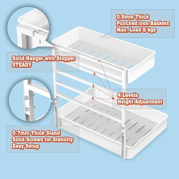 EVERIE Metal Pull Out Slide Shelf Organizer for Framed or Frameless Under Sink CabinetsOrganization in Kitchen, Bathroom, Counter, Cabinets (White, 1 Set) - NeatNest