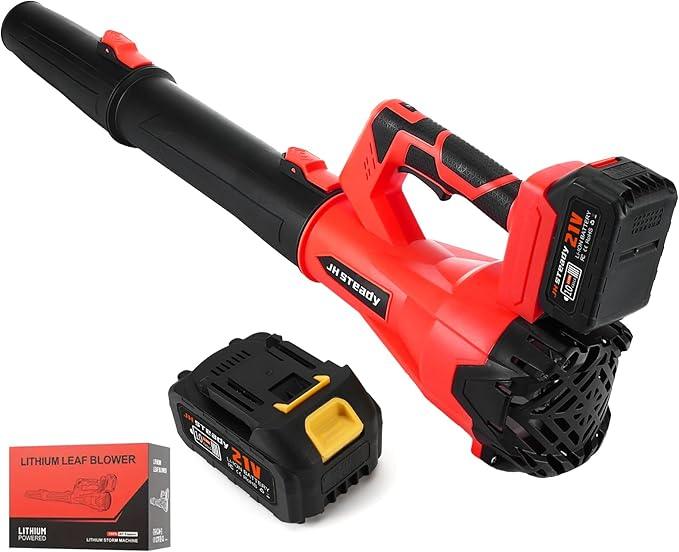 21V Cordless Leaf Blower - 3500W 350m/s, Stepless Variable Speed, Extended Nozzle, Rechargeable with Safety Gear (Red:2*Battery + Charger) - NeatNest