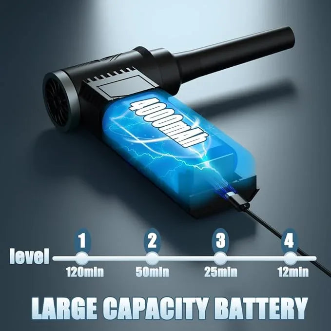Cordless Electric Air Duster: 120,000 RPM High-Speed 4-Speed Adjustable Blower, Rechargeable Battery-Powered Dust Cleaner for PC Keyboards, Electronics, Cars & Outdoor Use (Black) - NeatNest