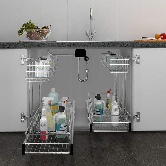 Under Sink Organizer 9"W X18.5"D，Pull Out Cabinet Organizer 2 Tier，Under Sink Slide Out Organizer Chrome Plated, Under Kitchen Bathroom Sink Organizer, Pantry Cabinet Closet Organization Rack, 1 Pack - NeatNest