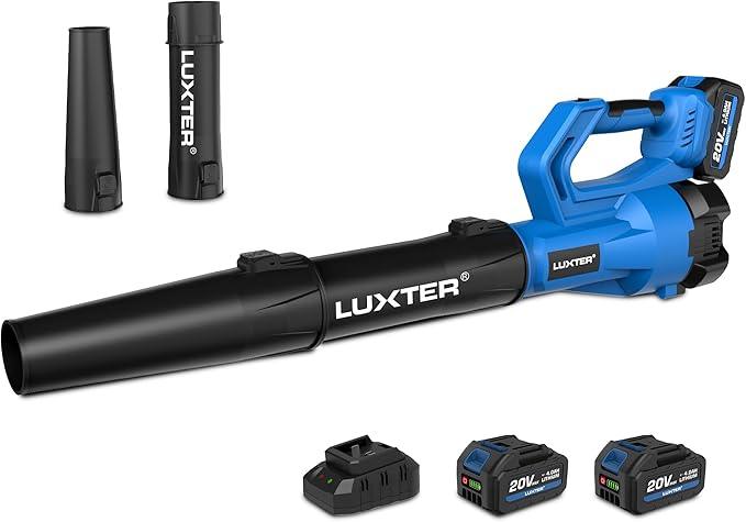 LUXTER Cordless Leaf Blower 320 CFM & 120 MPH 20V Brushless Electric Leaf Blowers 2-Levels Variable Speed with 2 X 4.0Ah Battery and Charger Included Blower for Lawn Care, Yard, Leaves, Dust, Snow - NeatNest