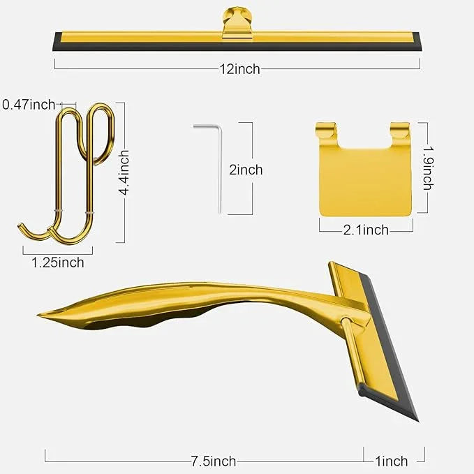 TOOVEM 12 Inch Shower Squeegee for Glass Doors, Window, Bathroom, Car Windshield, Shower Cleaning Tools with S Hook, Square Sticky Hook（Gold） - NeatNest