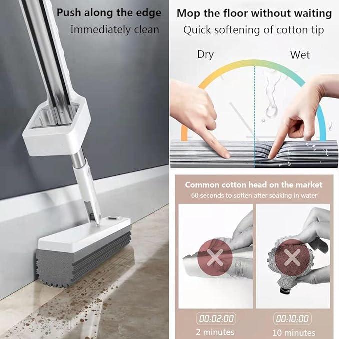 JINYISI Mop, Sponge Mop, Easy Squeeze, Hardwood Floor Cleaning, Mighty Thirsty, White, 31cm x 128cm, Stainless Steel Handle - NeatNest