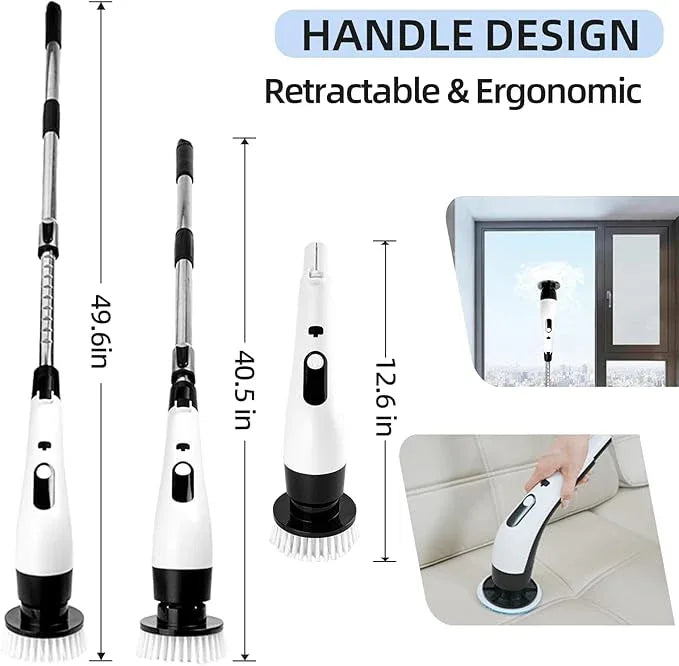 PUNOMO Electric Spin Scrubber, Cordless Waterproof Cleaning Brush with 8 Replaceable Brush Heads - 120Mins Work Time Adjustable Long Handle 2 Speeds 360 Power Scrubber for Bathroom Shower Kitchen Car - NeatNest