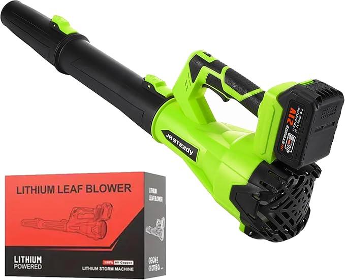 21V Cordless Leaf Blower - 3500W 350m/s, Stepless Variable Speed, Extended Nozzle, Rechargeable with Safety Gear (Green:1*Battery + Charger) - NeatNest