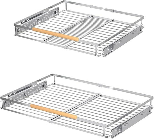Pull Out Cabinet Shelf, Slide Out Cabinet Organizer Heavy Duty Under Sink, Anti Rust Kitchen Organizer Basket, Smooth Roll Expandable Sliding Drawer, 2 Pack Chrome 15.9''-26.2'' - NeatNest