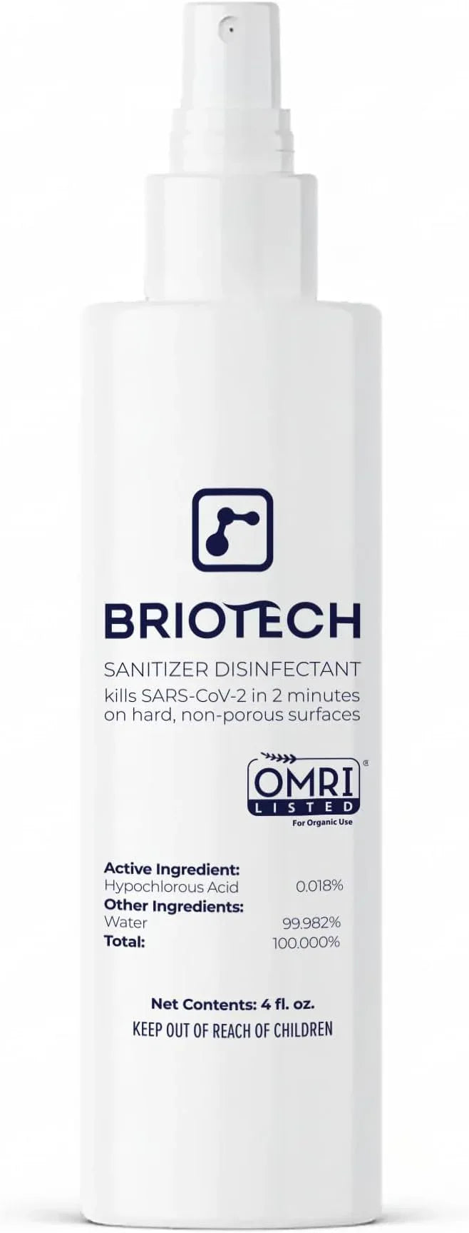BRIOTECH Sanitizer Disinfectant Hypochlorous Spray, Kill 99.99% of Viruses & Bacteria, Control Mold, Eliminate Odor, Gentle for Nursery & Play Rooms, Food Contact Surface Sanitizer, 4 fl oz - NeatNest
