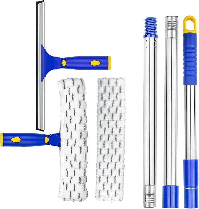 ITTAR Rotatable Window Washing Kit, Window Cleaner Squeegee with 60" Extension Pole, Rubber Squeegee & 2 Microfiber Scrubber Combo, Window Washing Equipment for Cleaning Shower, Windows, Car Glass - NeatNest